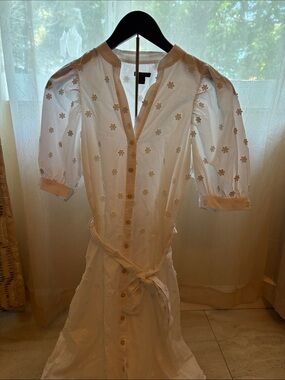 Ann Taylor White Embroidered Eyelet Midi Shirt Dress
